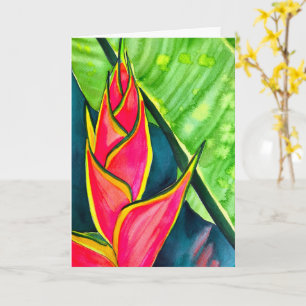 Vattenfärgad heliconia tropiska blommor kort