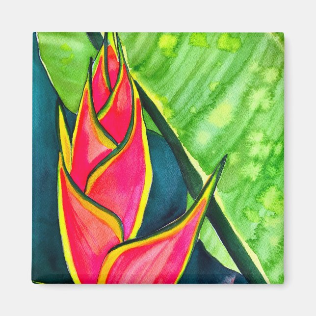 Vattenfärgad heliconia tropiska blommor magnet (Framsidan)