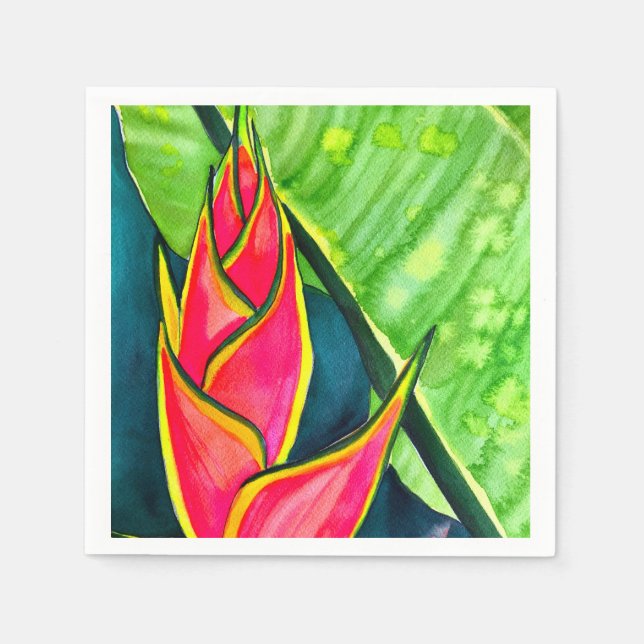 Vattenfärgad heliconia tropiska blommor pappersservett (Framsidan)