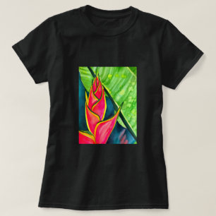 Vattenfärgad heliconia tropiska blommor t shirt