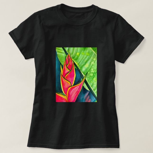 Vattenfärgad heliconia tropiska blommor t shirt (Design framsida)