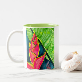 Vattenfärgad heliconia tropiska blommor Två-Tonad mugg