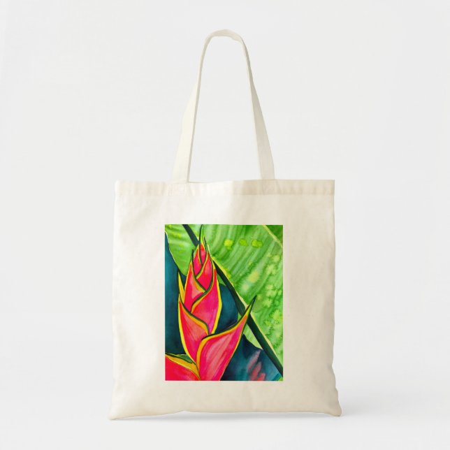 Vattenfärgad heliconia tropiska blommor tygkasse (Framsidan)