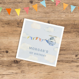 Vattenfärgad Helicopter Cute Varg Första födelseda Pappersservett