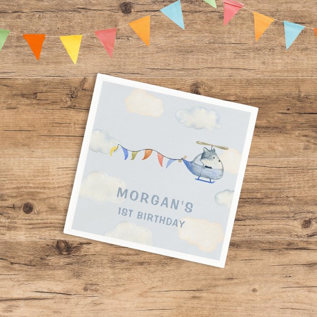 Vattenfärgad Helicopter Cute Varg Första födelseda Pappersservett (Skapare uppladdad)