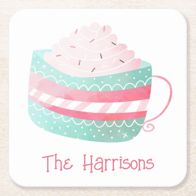 Vattenfärgad Hett Chocolate jul Papper Underlägg Kvadrat (Framsidan)