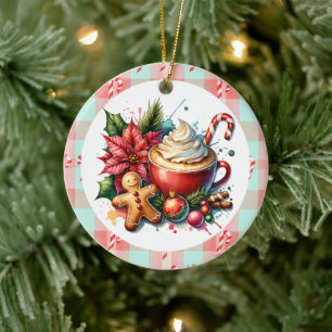 Vattenfärgad Hett Kakao, Polkagrisar jul Julgransprydnad Keramik