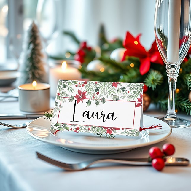 Vattenfärgad hollisk jul placeringskort (Skapare uppladdad)