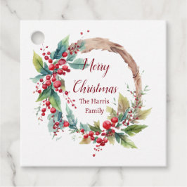 Vattenfärgad holly-andning personlig jul gåvor etiketter