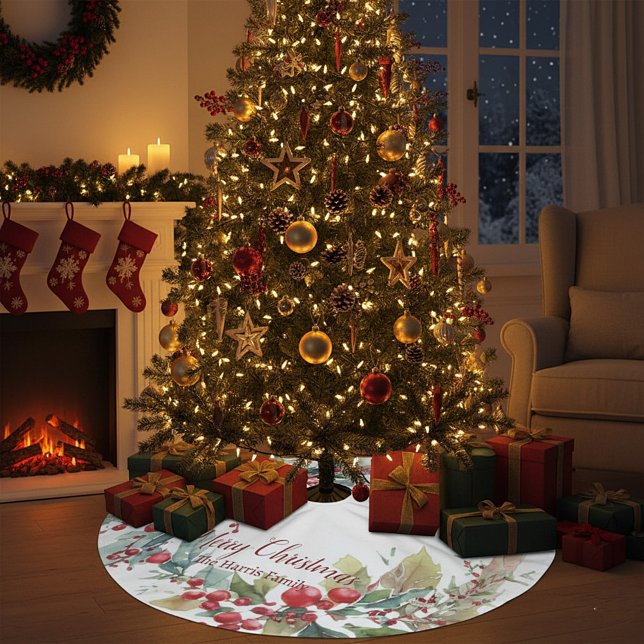 Vattenfärgad holly-andning personlig jul julgransmatta borstad polyester (Skapare uppladdad)