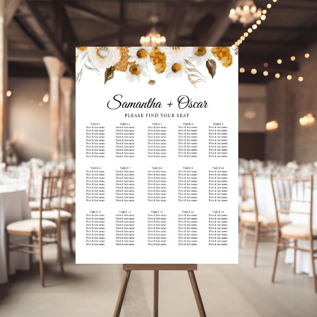 Vattenfärgad höst Gult och vit Blommigt Ram Poster (Skapare uppladdad)