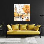 Vattenfärgad höst i staden canvastryck<br><div class="desc">Wrapped canvas wall Art med en vattenfärgad illustration av ett par som går i ett stadslandskap på hösten/Fall-dagen och träd med fallande löv i framkanten. Visas i 12 x 12. Ytterligare storlekar och stilar är tillgängliga,  bilden kan behöva ändras för att passa önskad storlek.</div>