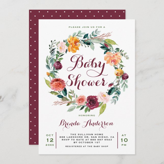 Vattenfärgad höstens Blommigt Utandningsskjut Inbjudningar (Fram/baksida)