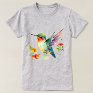 Vattenfärgad Hummingbird med färgstarka blommor T Shirt