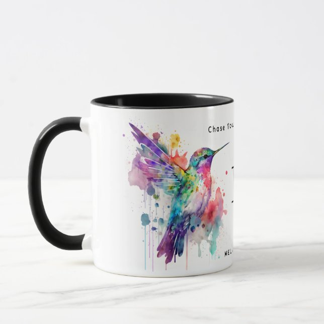 Vattenfärgad Hummingbird Monogram w/ Namn Mugg (Vänster)