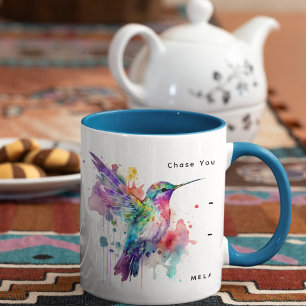 Vattenfärgad Hummingbird Monogram w/ Namn Två-Tonad Mugg