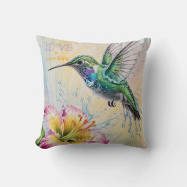 Vattenfärgad Hummingbird och Flower Kudde