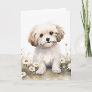 Vattenfärgad Hund i Daisy för födelsedag Kort