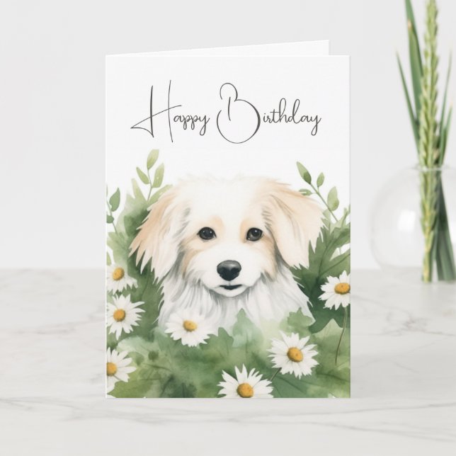 Vattenfärgad Hund i Daisy Kort (Framsida)