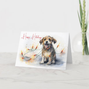 Vattenfärgad Hund i Helgdag Ljus Kort