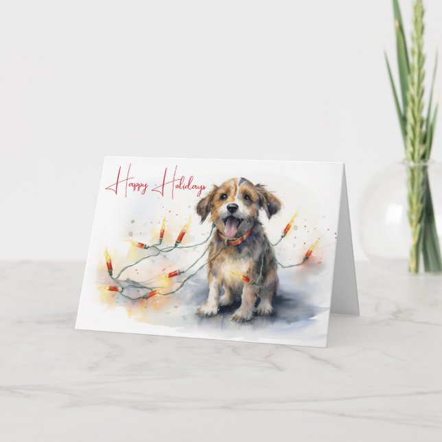 Vattenfärgad Hund i Helgdag Ljus Kort (Framsida)