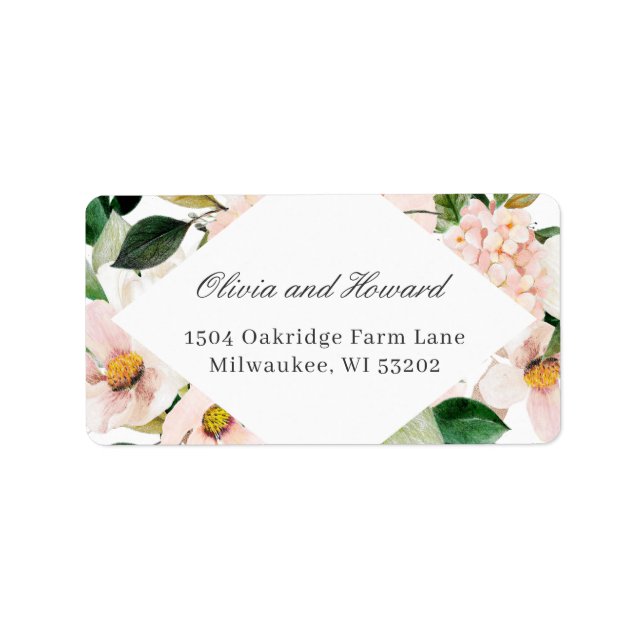 Vattenfärgad Hydrangea  Rosa Blommigt Elegant Adressetikett (Framsidan)