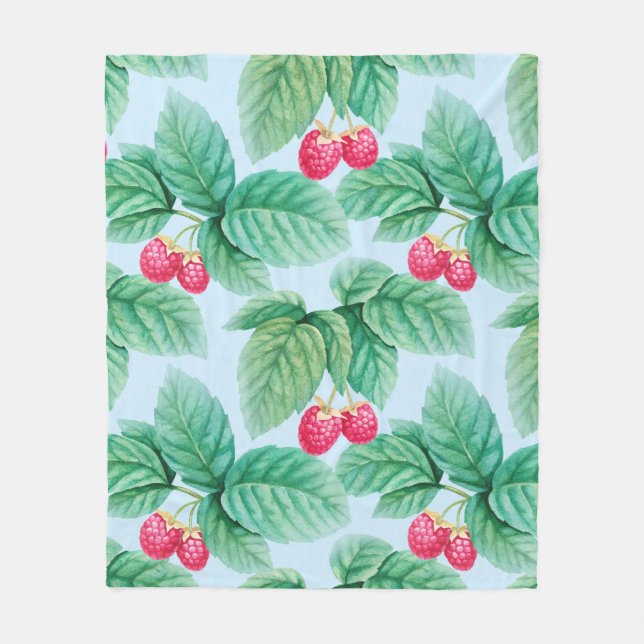 Vattenfärgad illustration av hallon. Sömlös p Fleecefilt (Framsidan)