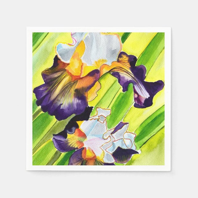 Vattenfärgad iris-blommigt pappersservett (Framsidan)
