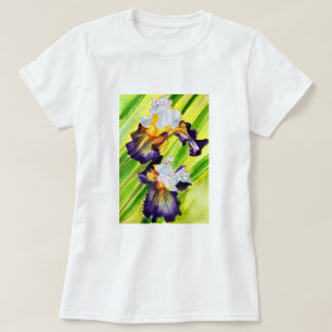 Vattenfärgad iris-blommigt t shirt