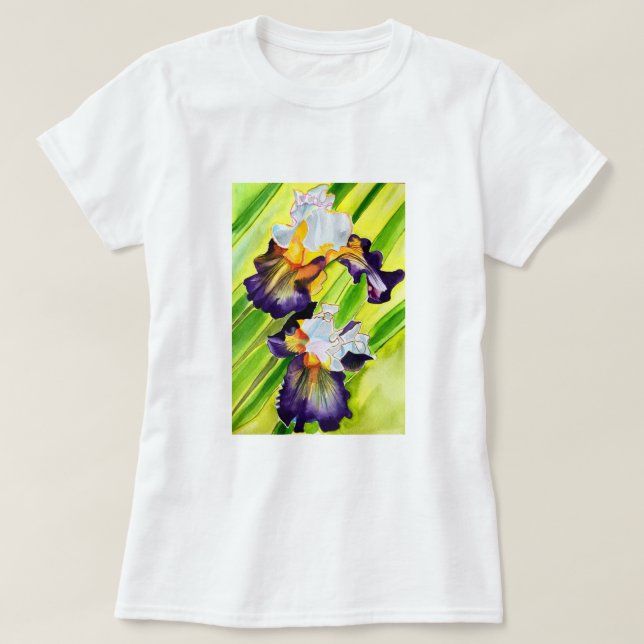 Vattenfärgad iris-blommigt t shirt (Design framsida)
