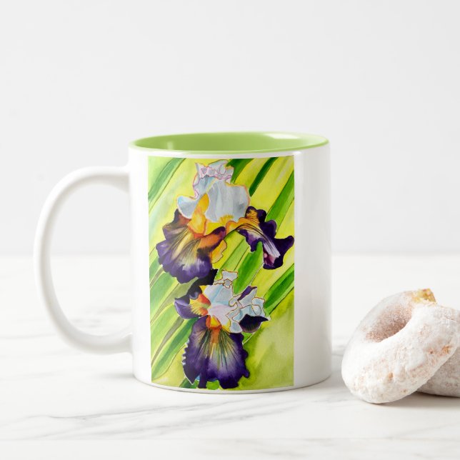 Vattenfärgad iris-blommigt Två-Tonad mugg (Med munk)