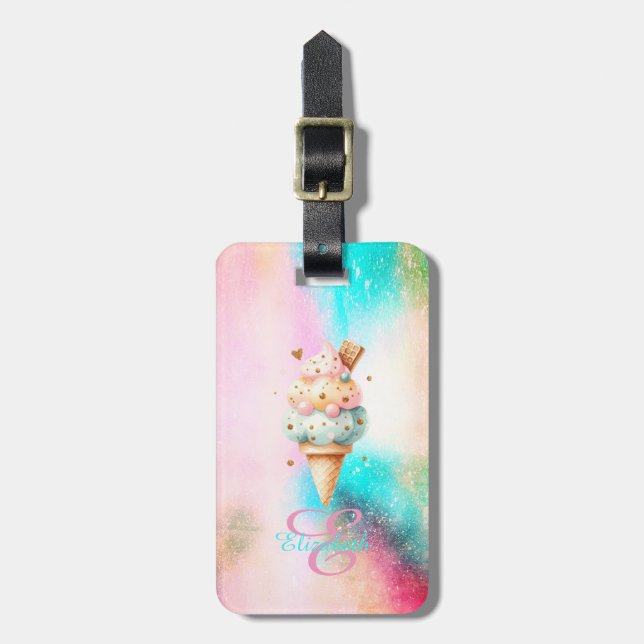 Vattenfärgad iskräm Cone Monogram Bagagebricka (Vertikal Framsida)