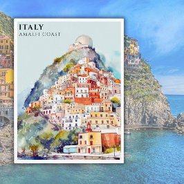 Vattenfärgad Italien Amalfi Kusten Travel Vykort