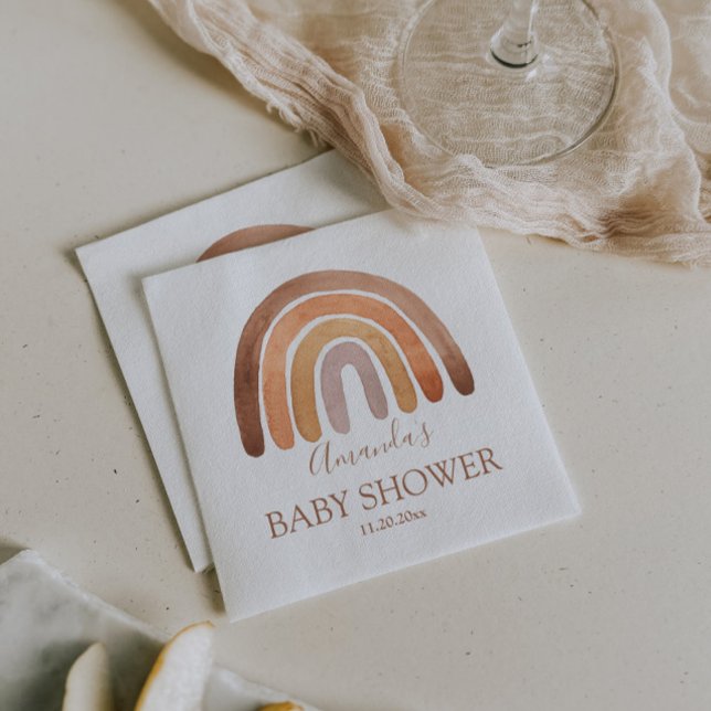 Vattenfärgad jordfärgad tonBoho Rainbow Baby Showe Pappersservett (Skapare uppladdad)