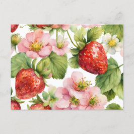 Vattenfärgad jordgubbar och Rosa Flowers Vykort