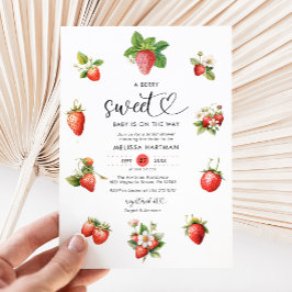 Vattenfärgad jordgubbsbär Berry Sweet Baby Shower Inbjudningar