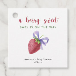 Vattenfärgad jordgubbskädda och lila buggdusch Bab Gåvor Etiketter