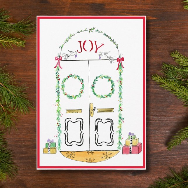 Vattenfärgad joy Front Door-jul Julkort (Skapare uppladdad)