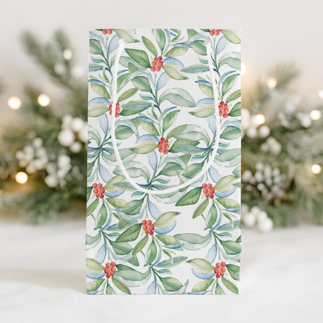 Vattenfärgad jul Botanicals (Festive gift bags xmas watercolor botanicals)