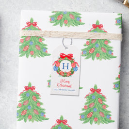 Vattenfärgad jul Fotboll Monogram Utandning Presentetikett