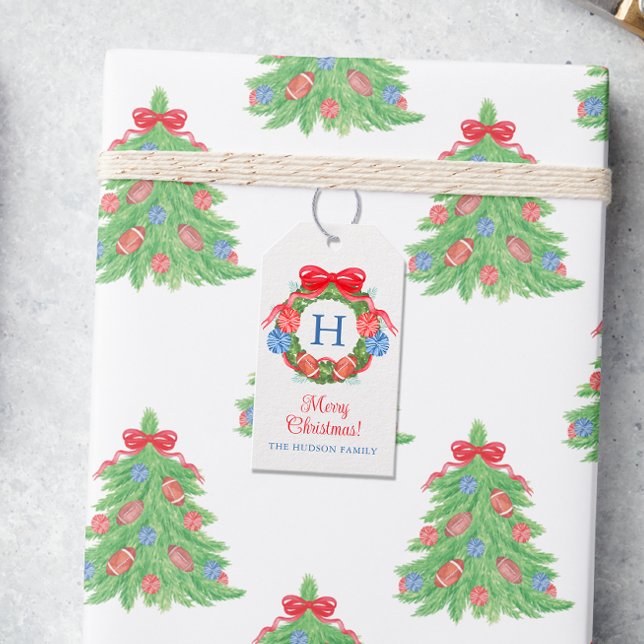 Vattenfärgad jul Fotboll Monogram Utandning Presentetikett (Skapare uppladdad)