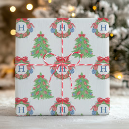 Vattenfärgad jul Fotboll Monogram Utandning Träd Presentpapper