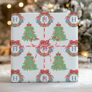Vattenfärgad jul Fotboll Monogram Utandning Träd Presentpapper