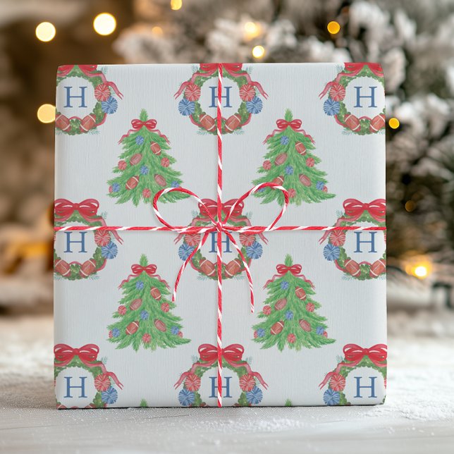 Vattenfärgad jul Fotboll Monogram Utandning Träd Presentpapper (Skapare uppladdad)