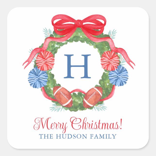 Vattenfärgad jul Fotboll Utandning Fyrkantigt Klistermärke (Framsida)