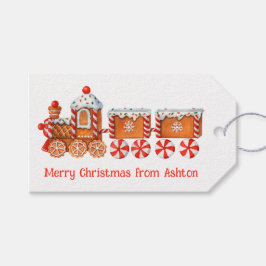 Vattenfärgad jul Gingerbröd Tåg Cookies Presentetikett