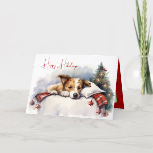 Vattenfärgad jul-Hund på fyllning Kort