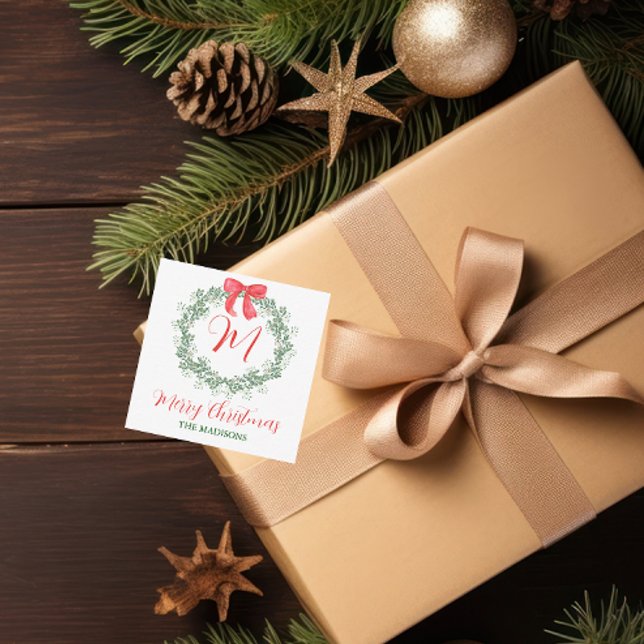 Vattenfärgad jul Monogram för andningsinneslutning Anteckningskort (Skapare uppladdad)