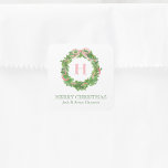 Vattenfärgad jul Monogram Streckad Bow-utandning Fyrkantigt Klistermärke<br><div class="desc">PreppyPrint.com - Fira jul i stil! Lägg till personligens beröring! Överför den här designen även till de produkter du vill ha! Besök min designerbutik,  PreppyPrint.com,  för att få information om hur du samordnar saker.</div>