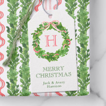 Vattenfärgad jul Monogram Streckad Bow-utandning